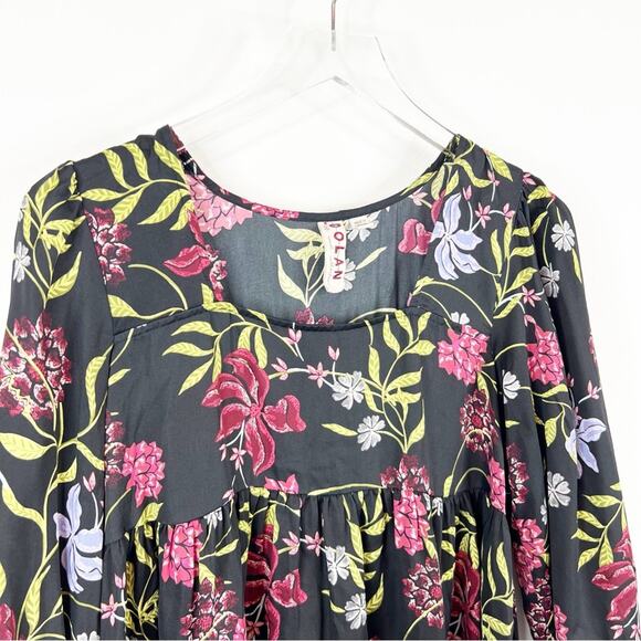 Anthropologie Dolan Cherie Floral Satin Babydoll Blouse XS Black - Picture 4 of 8